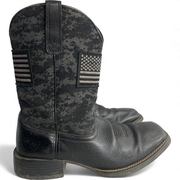 Ariat Leather Western Cowboy Camo US Flag Black Boots Men's 10.5 - Picture 2 of 12